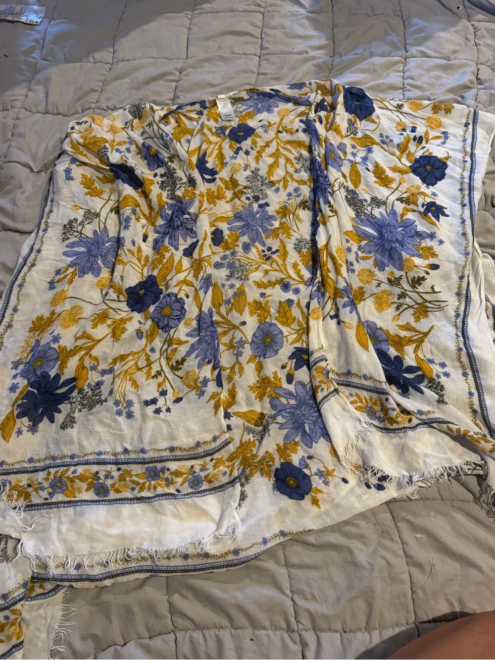 Maurices Cream Scarf with Blue and Mustard Floral Print